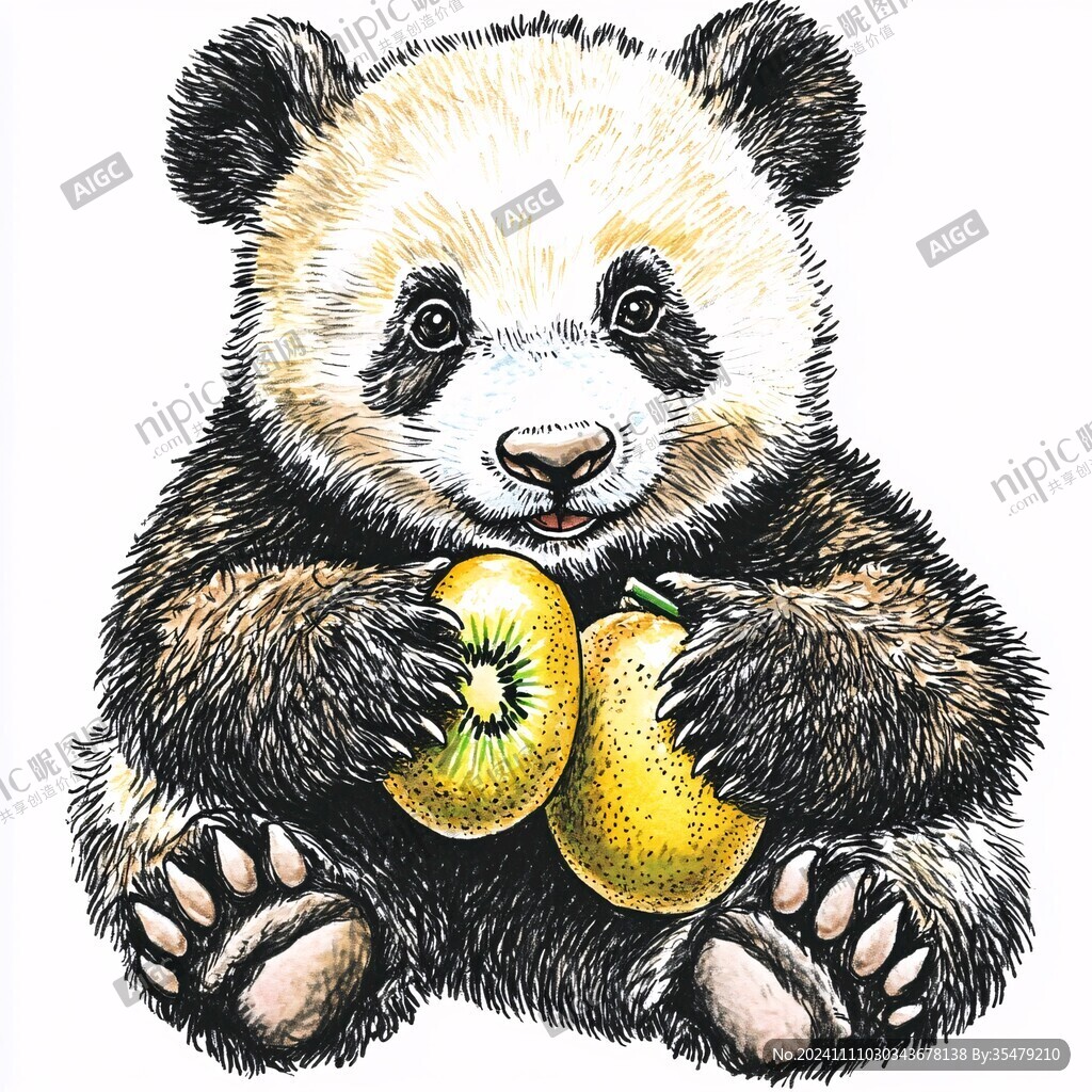 吃蘋(píng)果的熊貓插畫(huà)