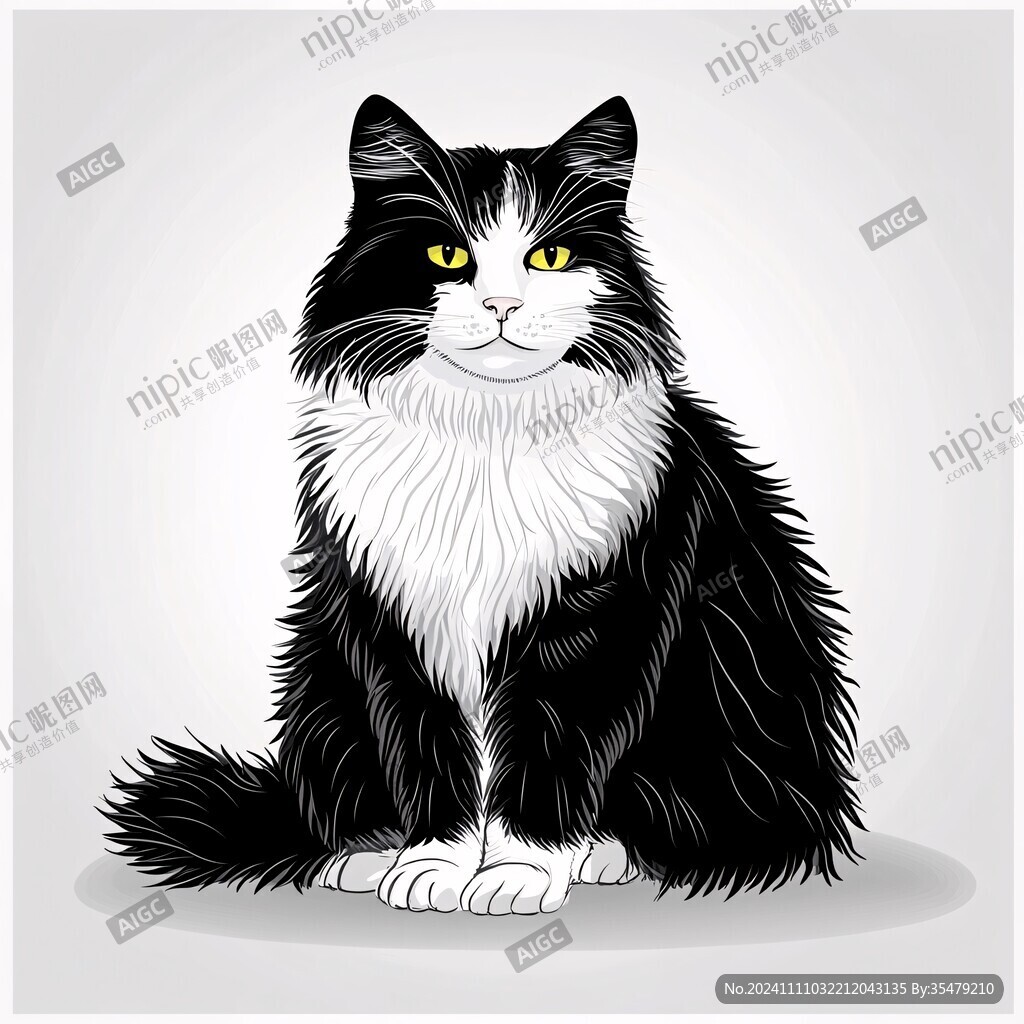 卡通長毛貓插畫