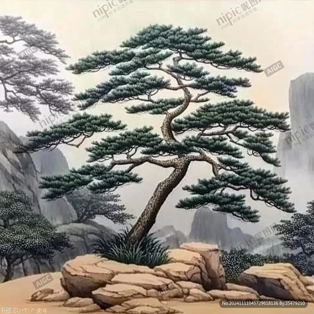 工筆迎客松