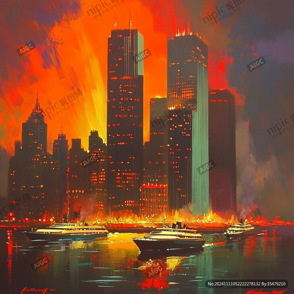 日落城市插畫