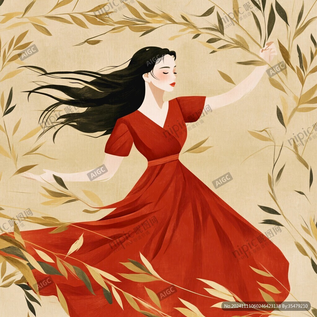 紅衣美人插畫