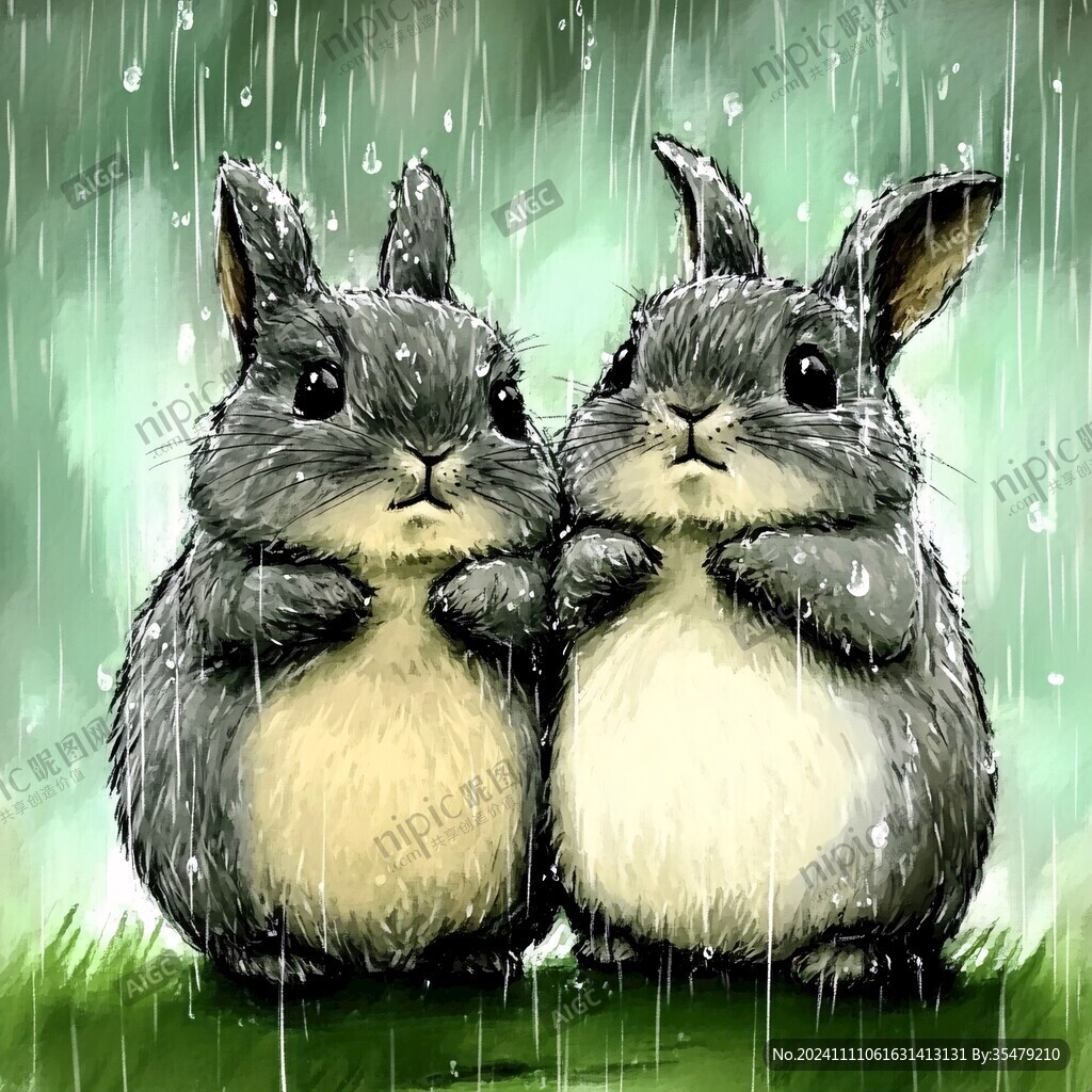 兔年雨水插畫