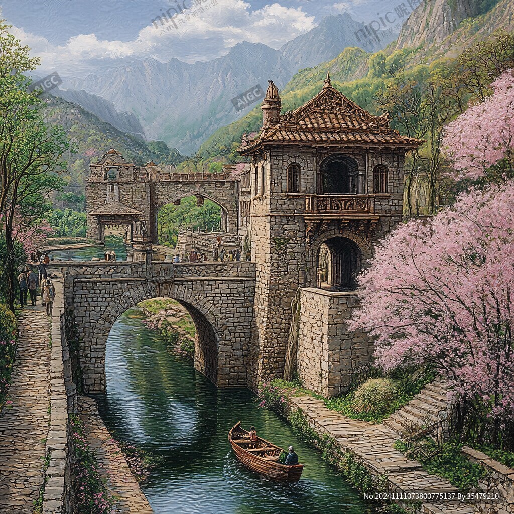 小橋流水油畫(huà)裝飾畫(huà)