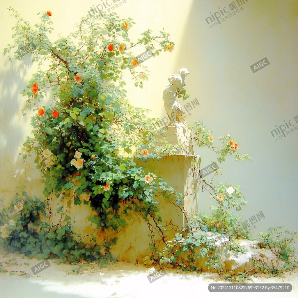 墻面薔薇花光影