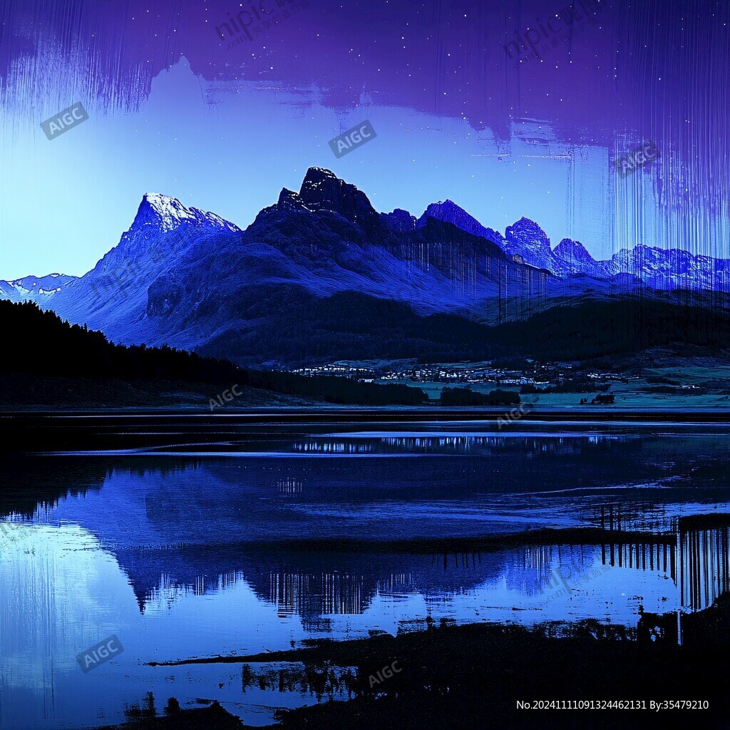 燈帶山水背景