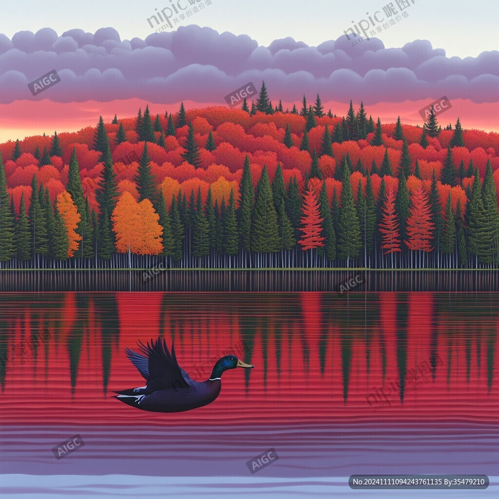 湖景插畫