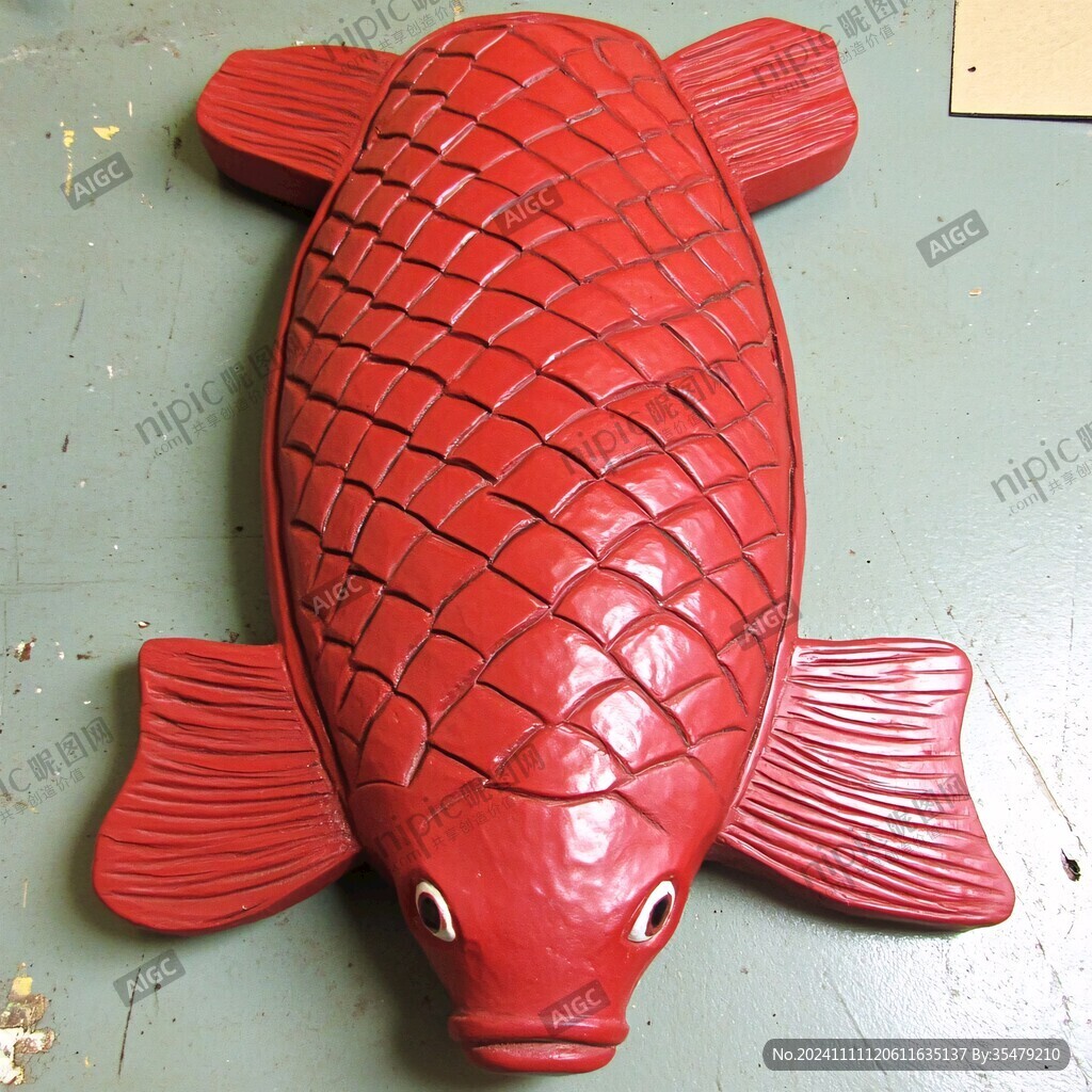 鯉魚梆彩漆木雕