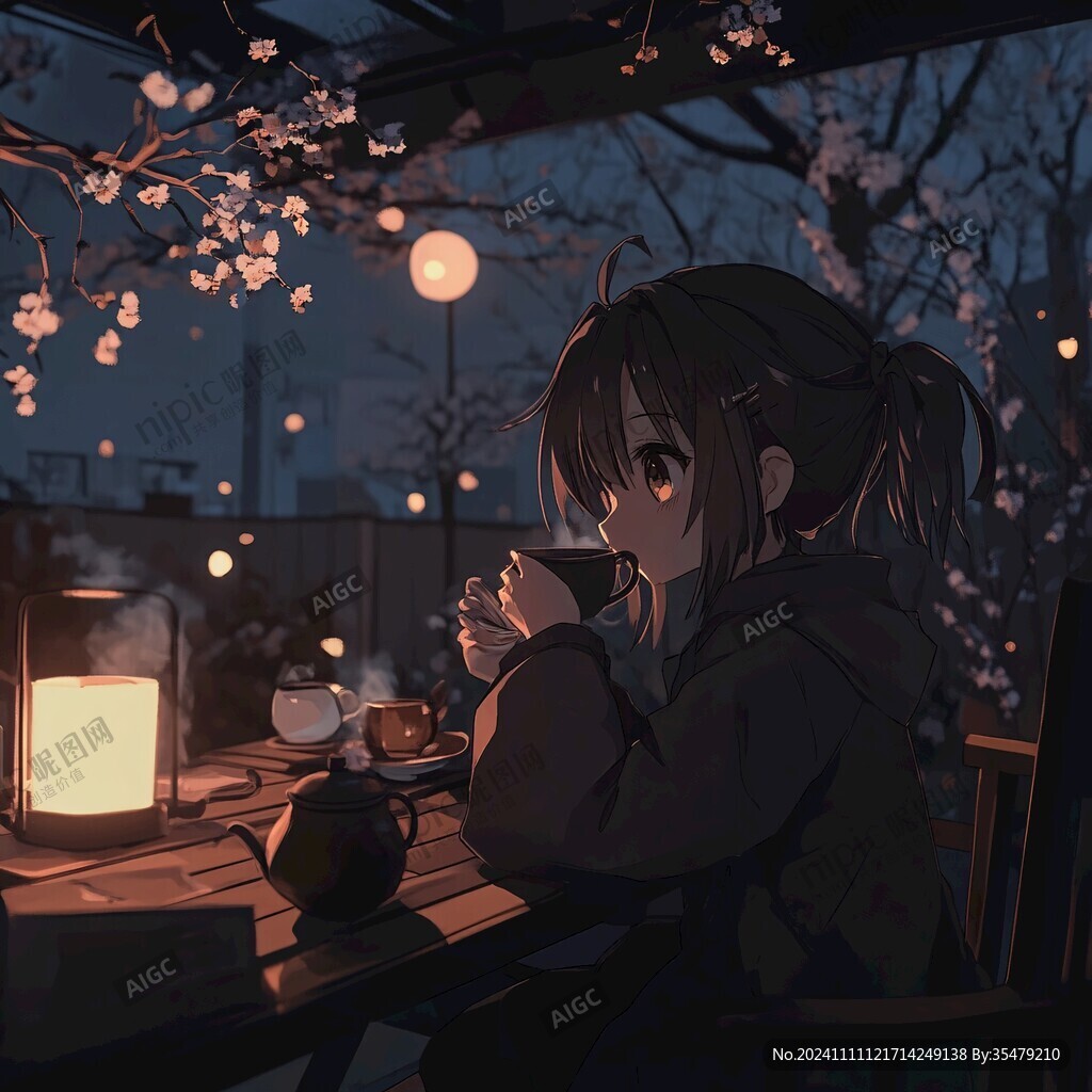 二次元女孩喝奶茶