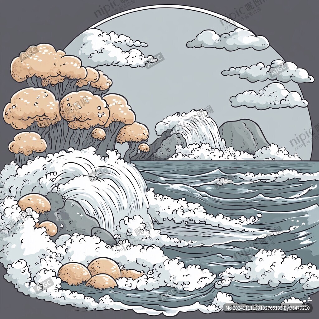 古風海浪包裝插畫