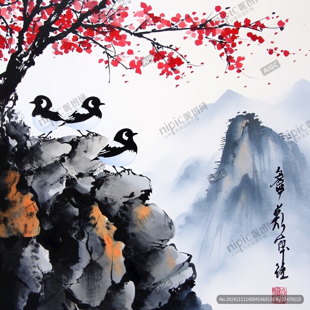 迎客松水墨畫