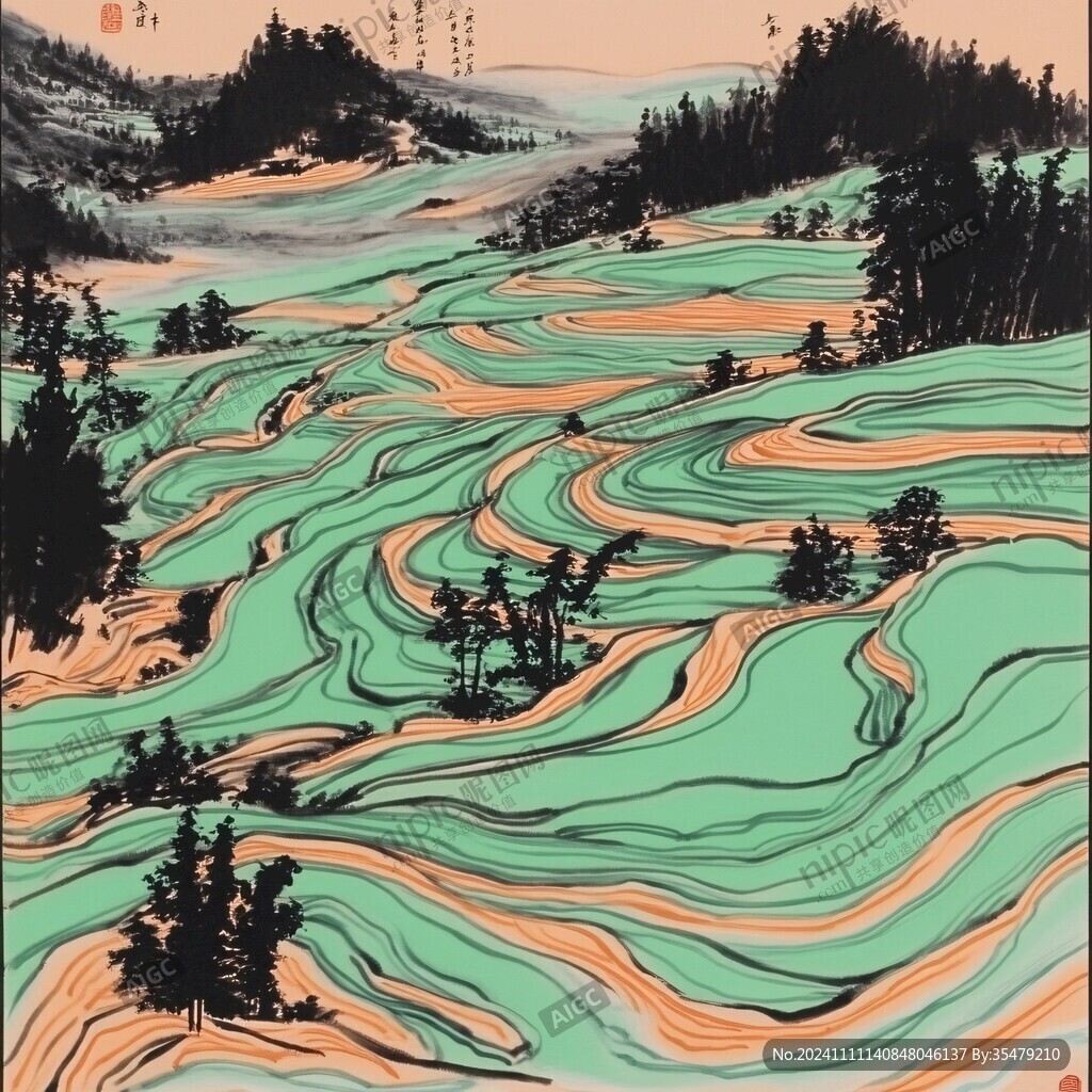 梯田畫素材