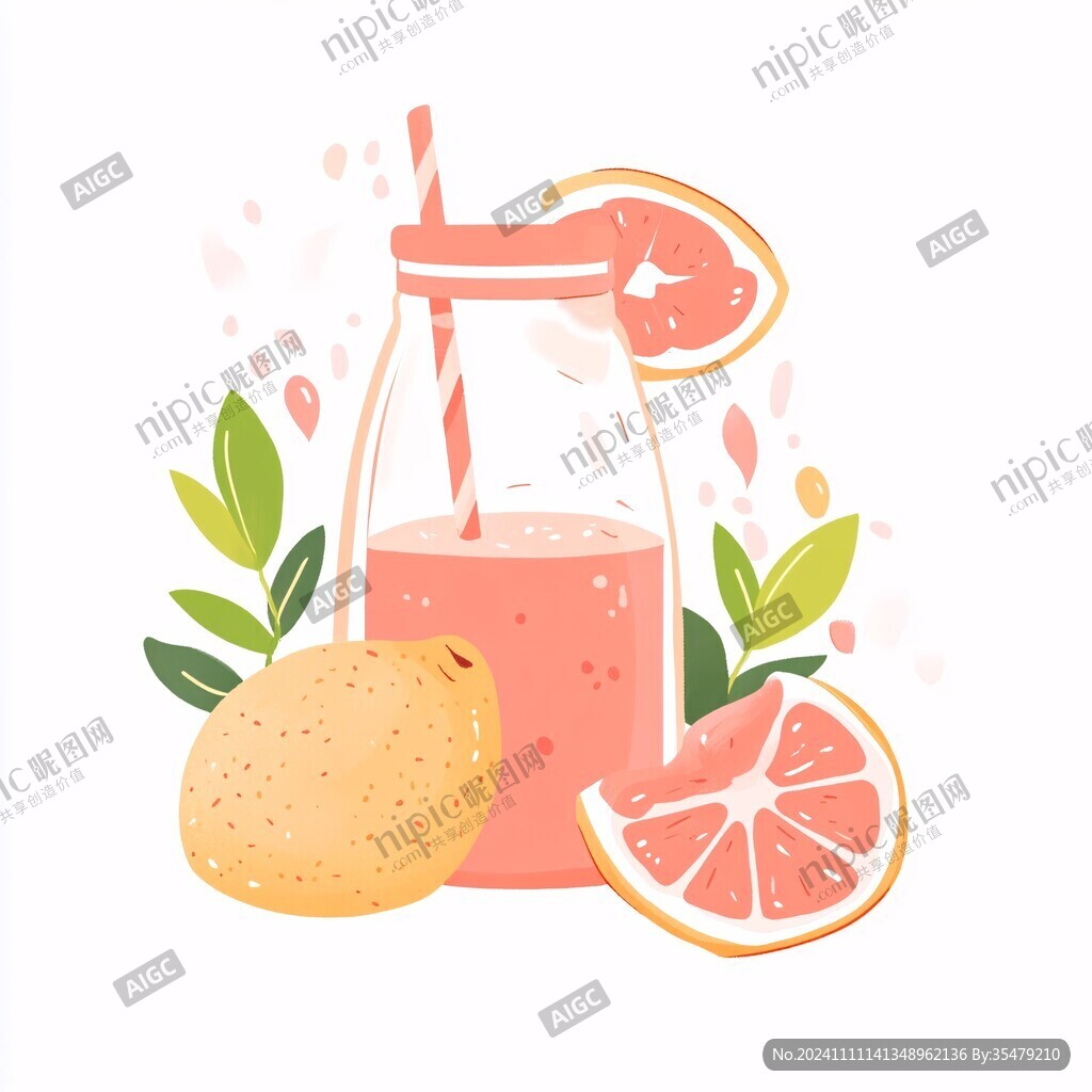 暑期飲品水果插畫
