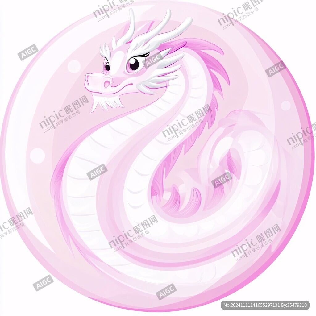 圓形卡通龍白龍青龍