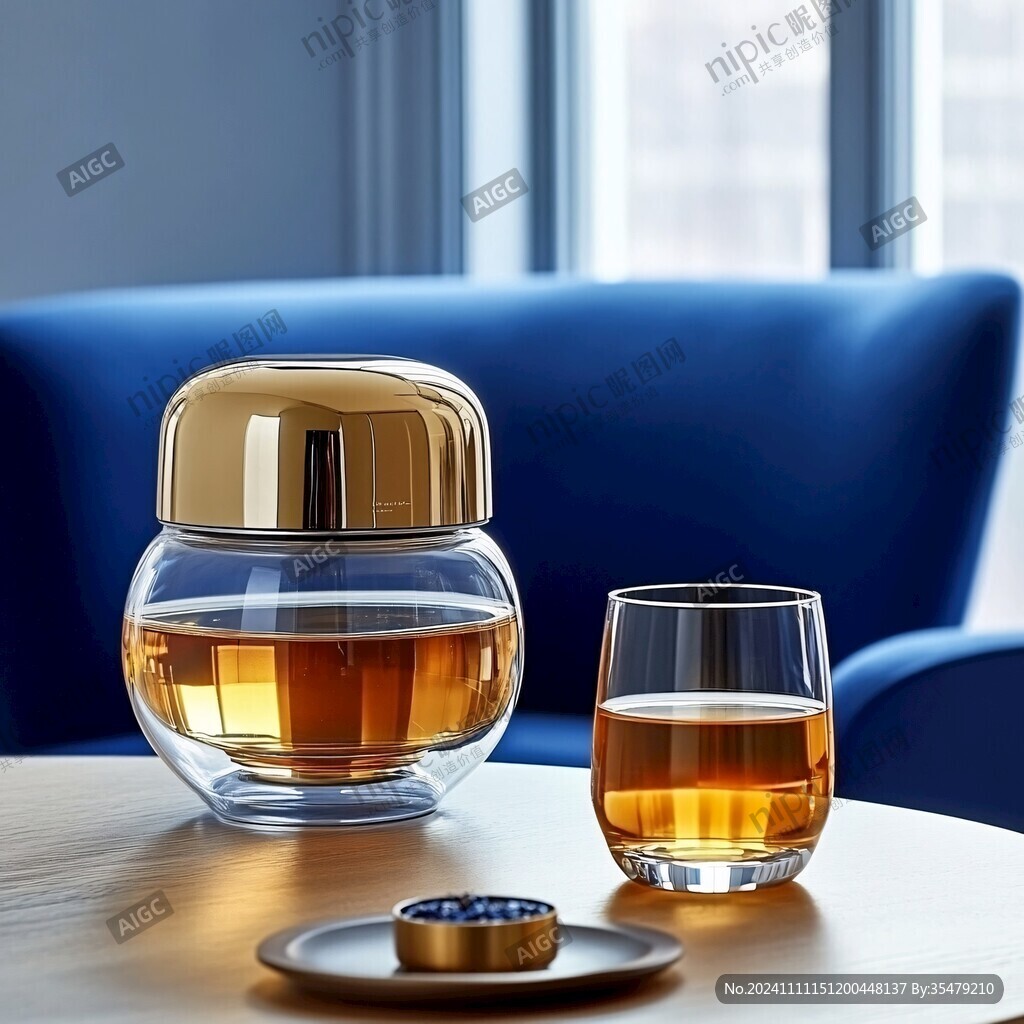 金屬座藍玻璃花瓶