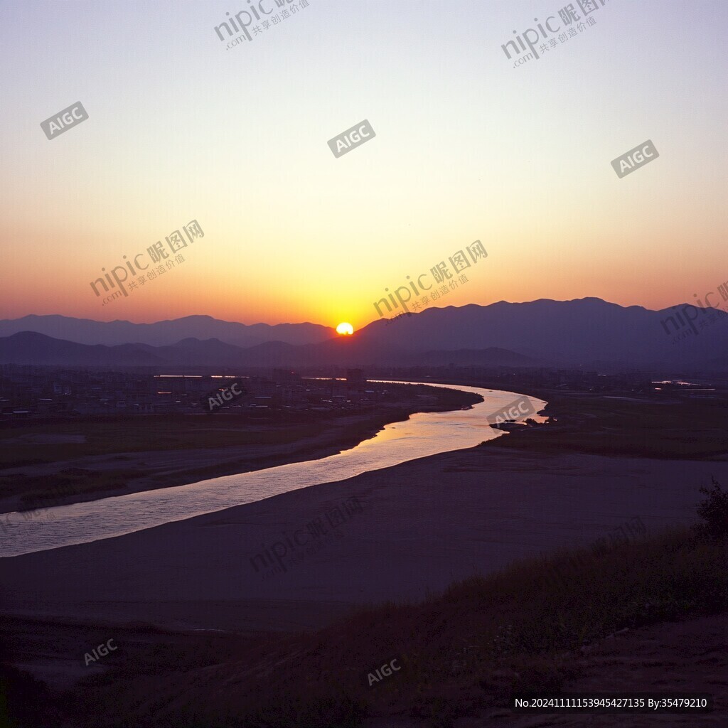 九曲黃河落日景觀