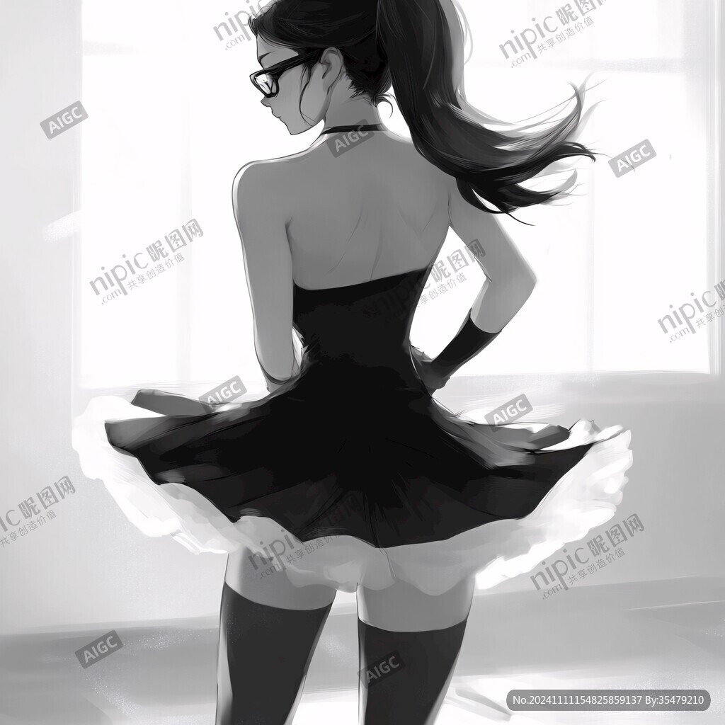 手繪黑裙女孩