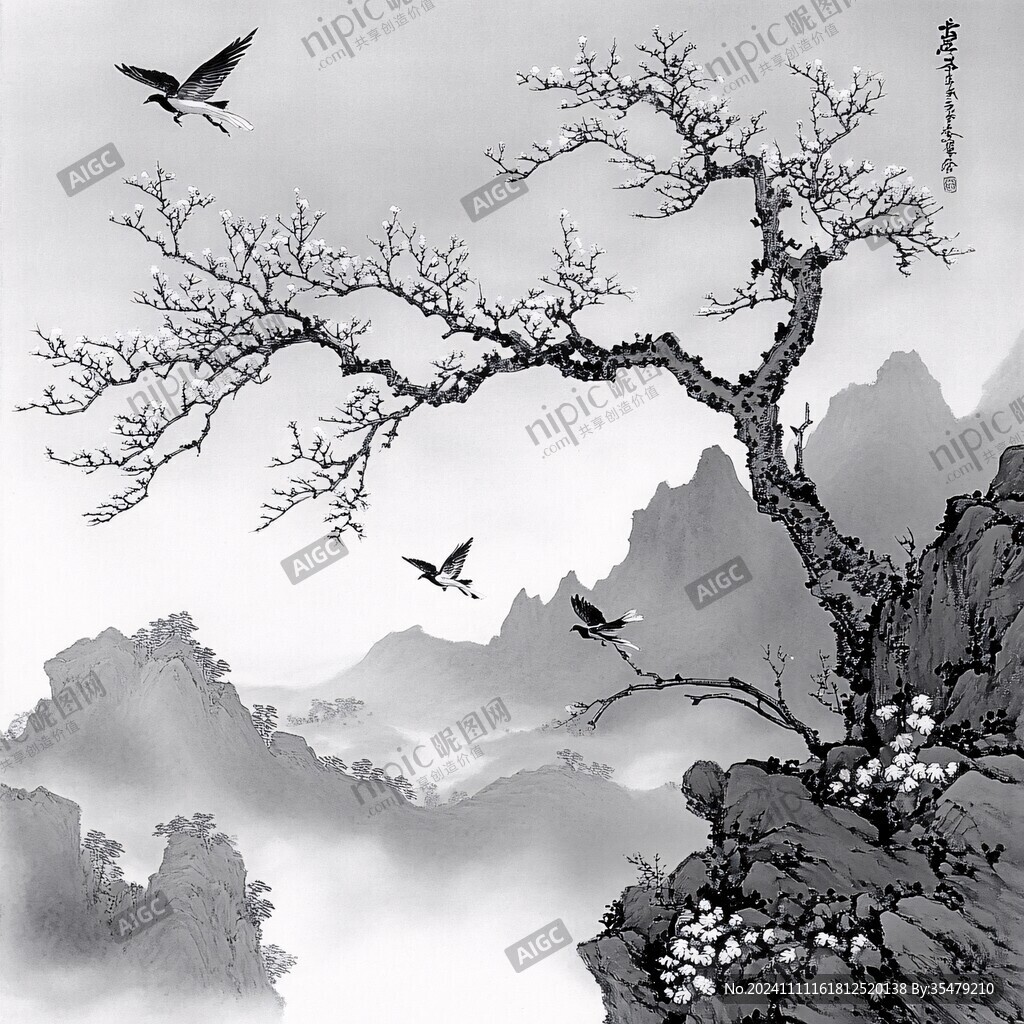 花鳥灰度圖