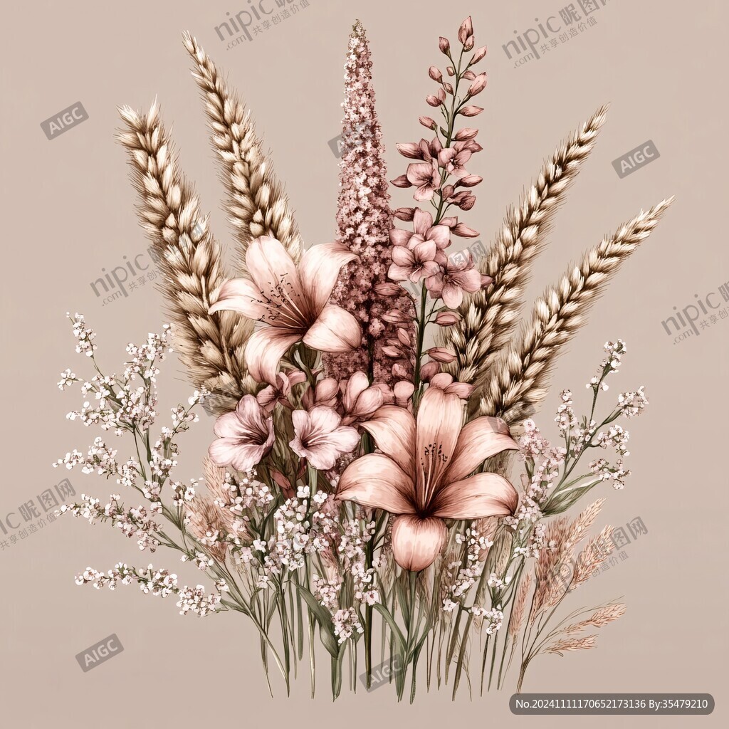 手繪蘆葦花卉