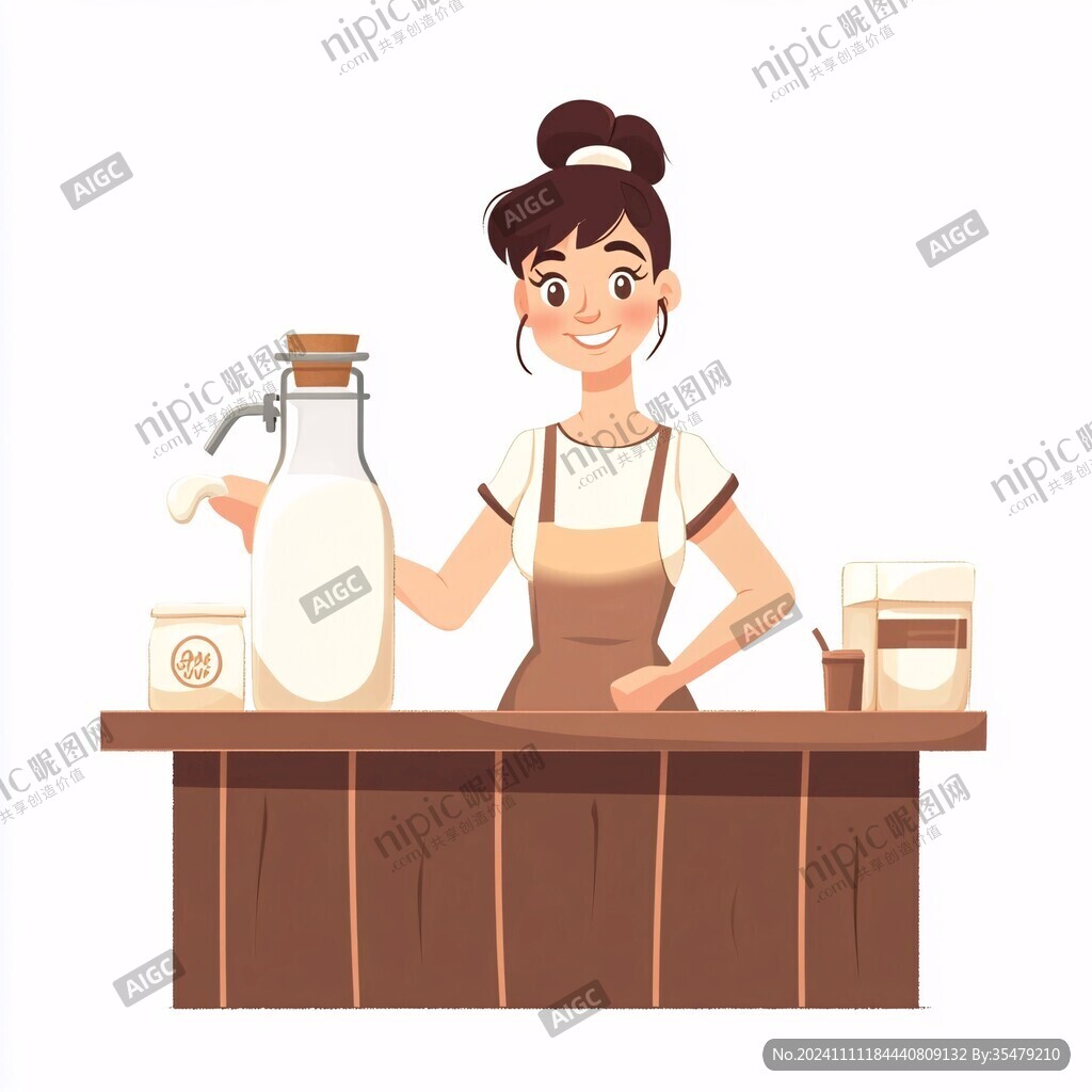 倒牛奶的女仆插畫
