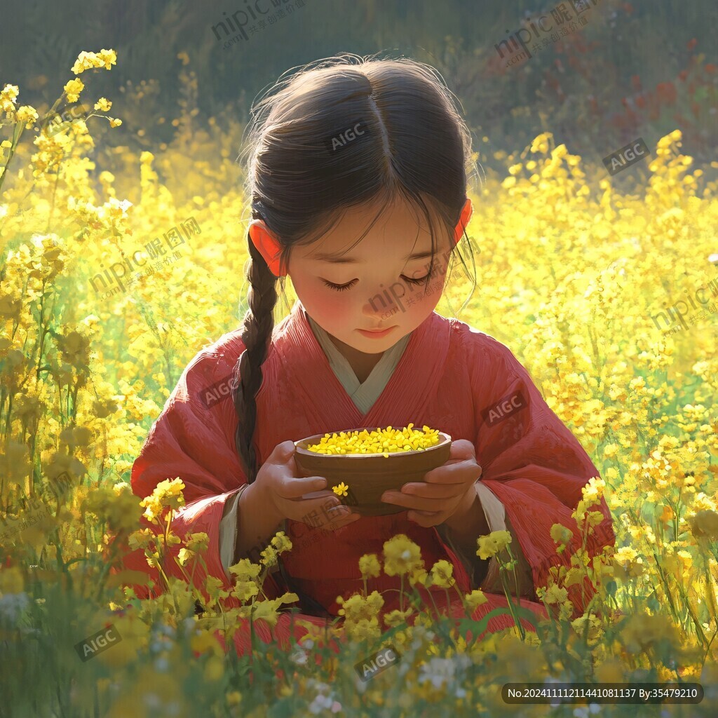 油菜花里的少女