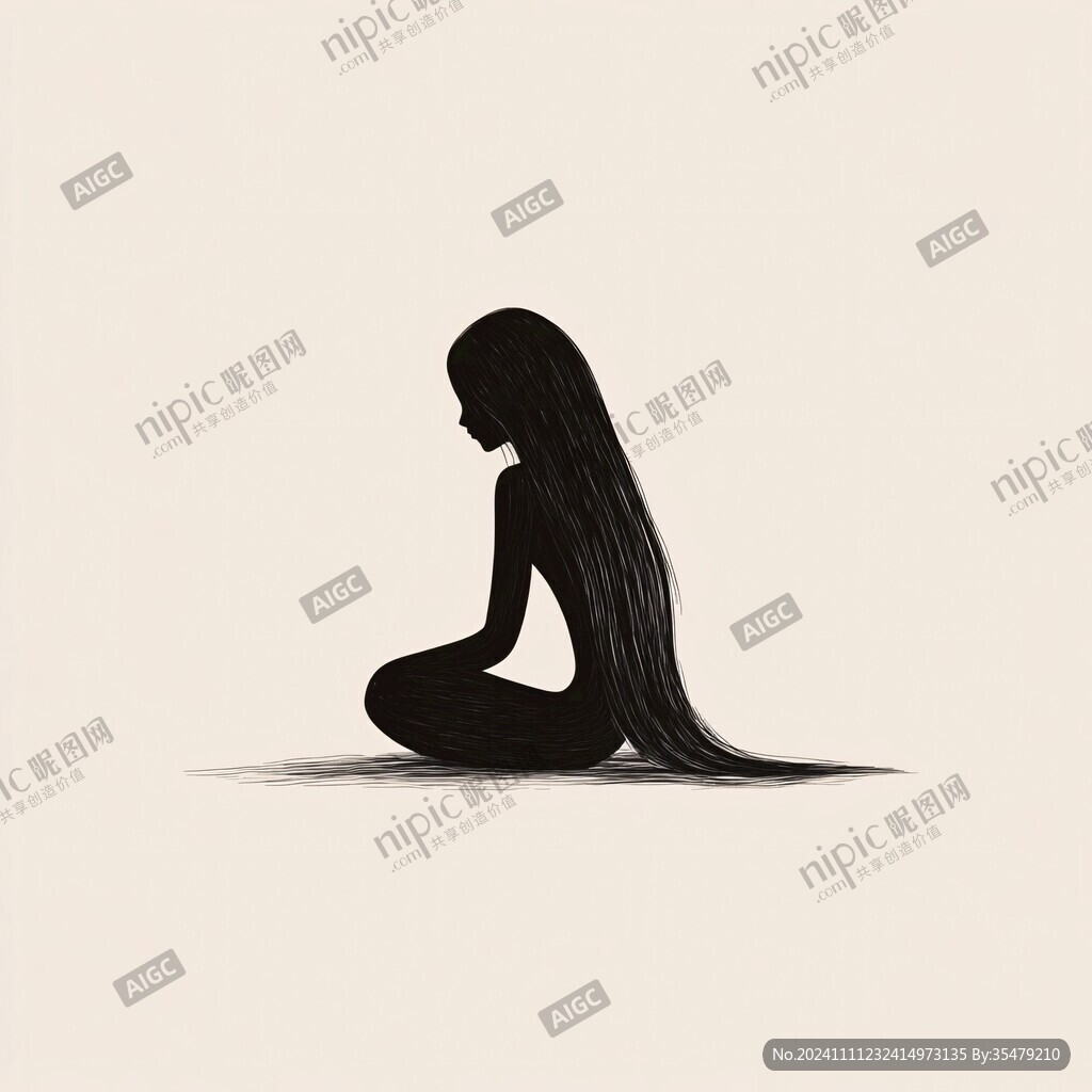 長發跪坐人像