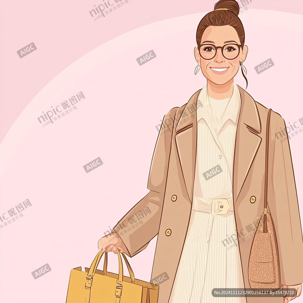 提著包的女孩插畫