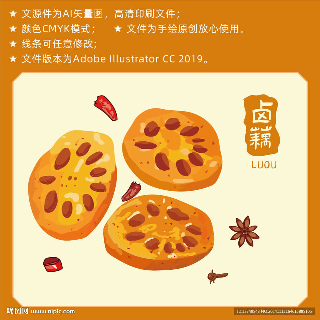 鹵味食品 藕片手繪