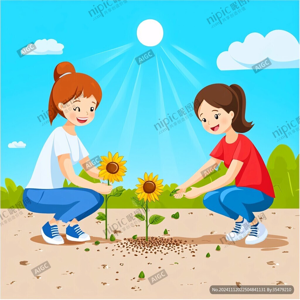 女孩采葵花