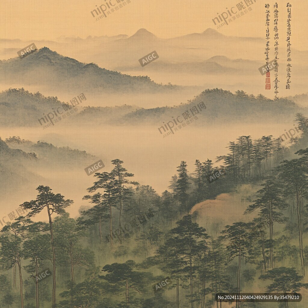 水墨迎客松遠(yuǎn)山