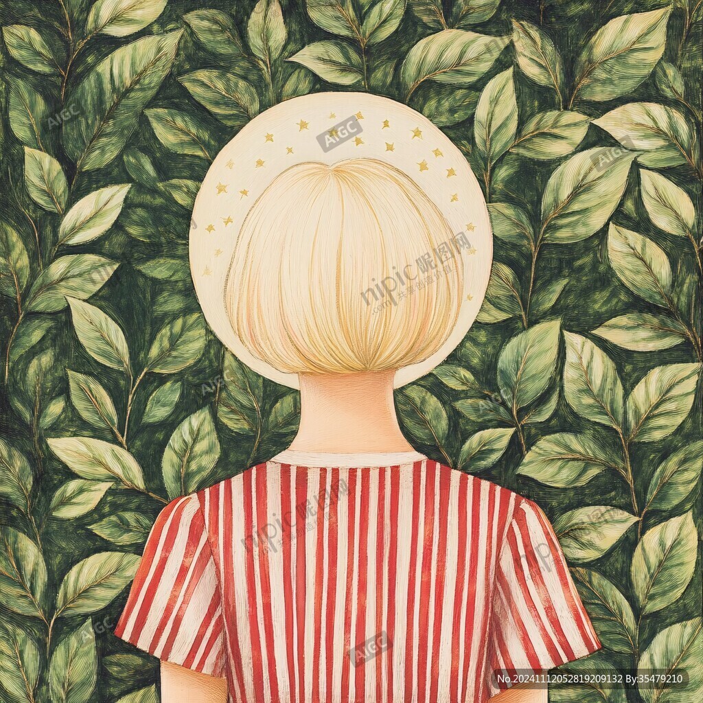 插畫綠葉女孩