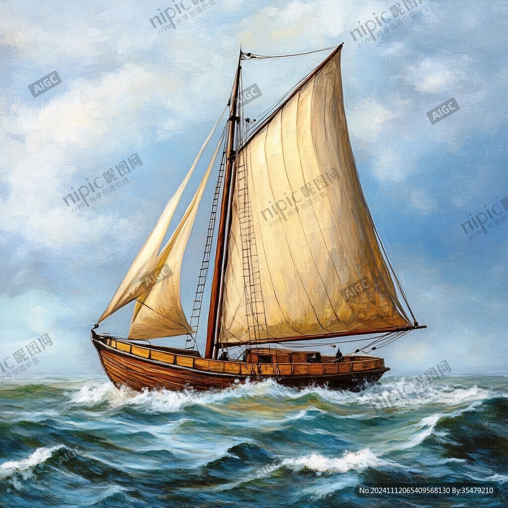 揚帆踏浪油畫