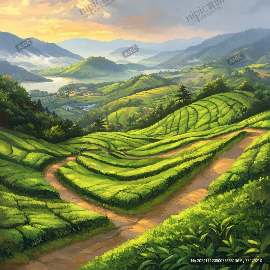 茶園風(fēng)光插畫