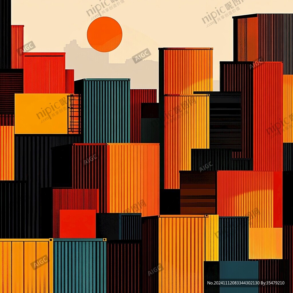 日落建筑插畫