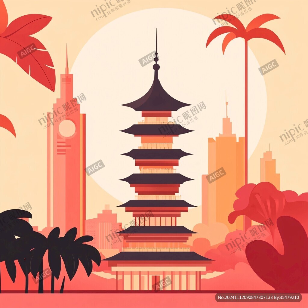 旅行社海報(bào)建筑插畫(huà)