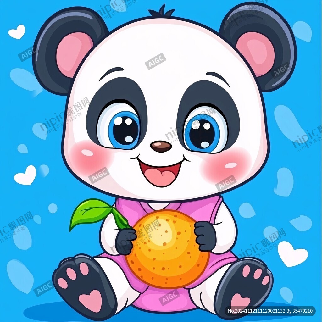吃蘋果的熊貓插畫