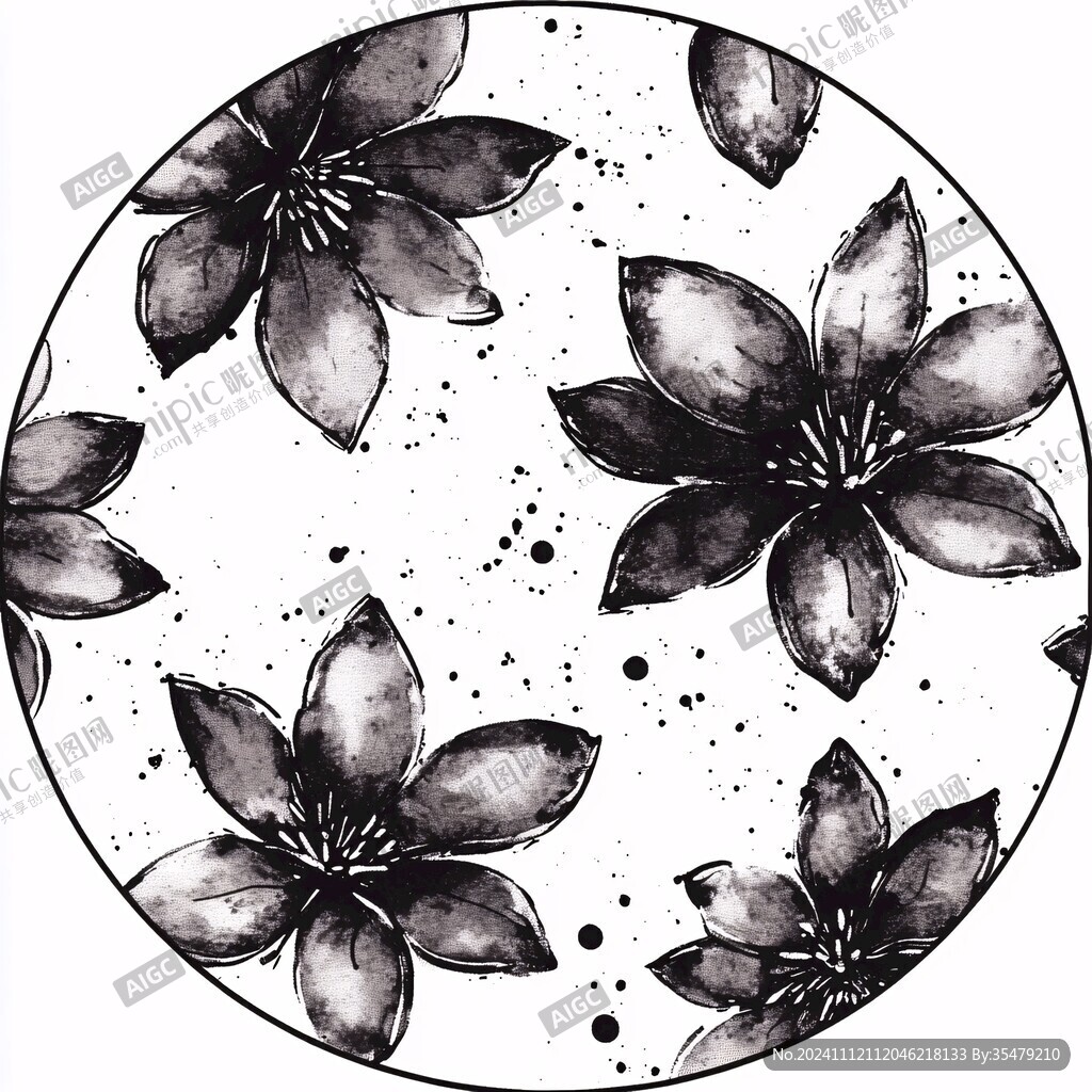 圓形水墨蘭花