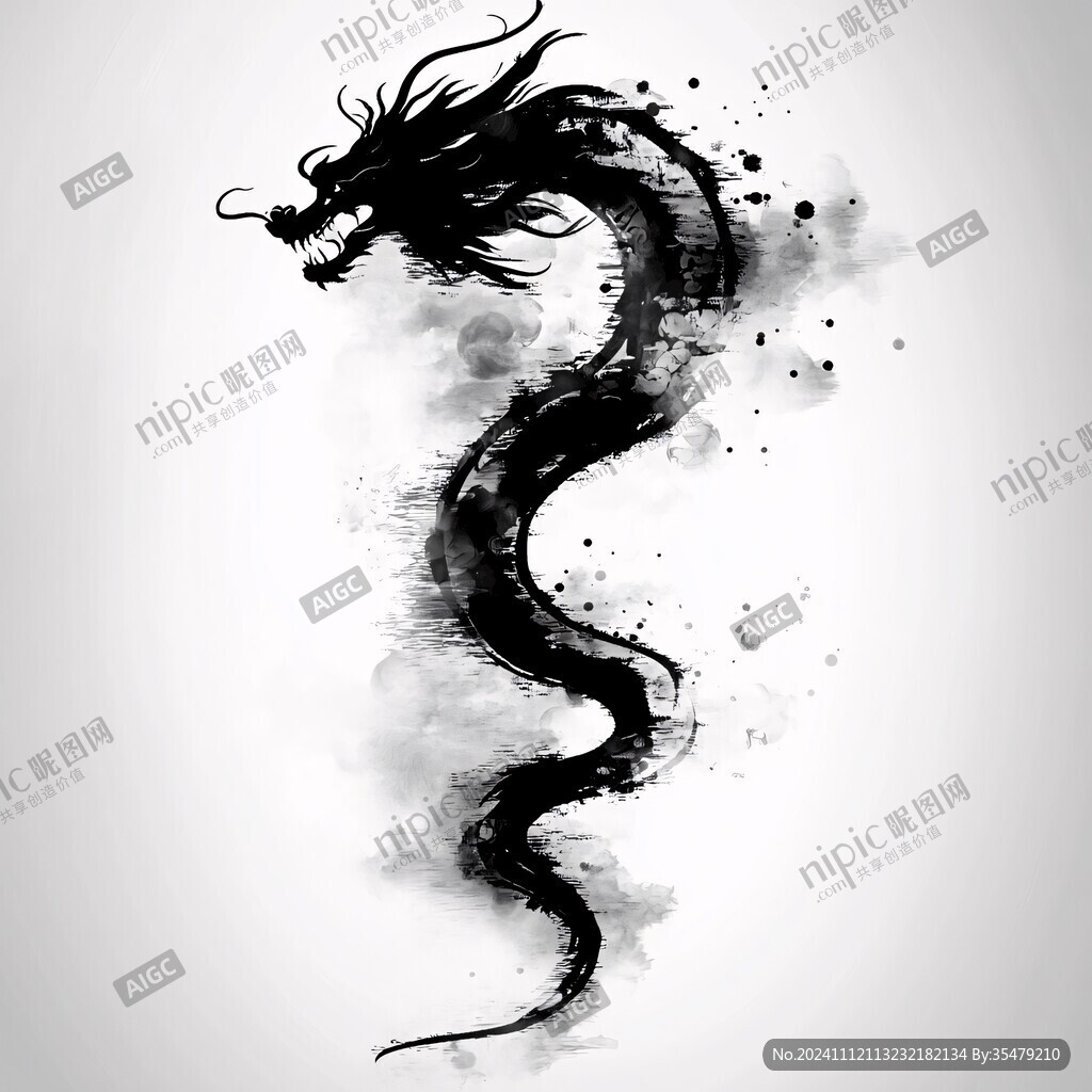水墨龍白龍中國龍