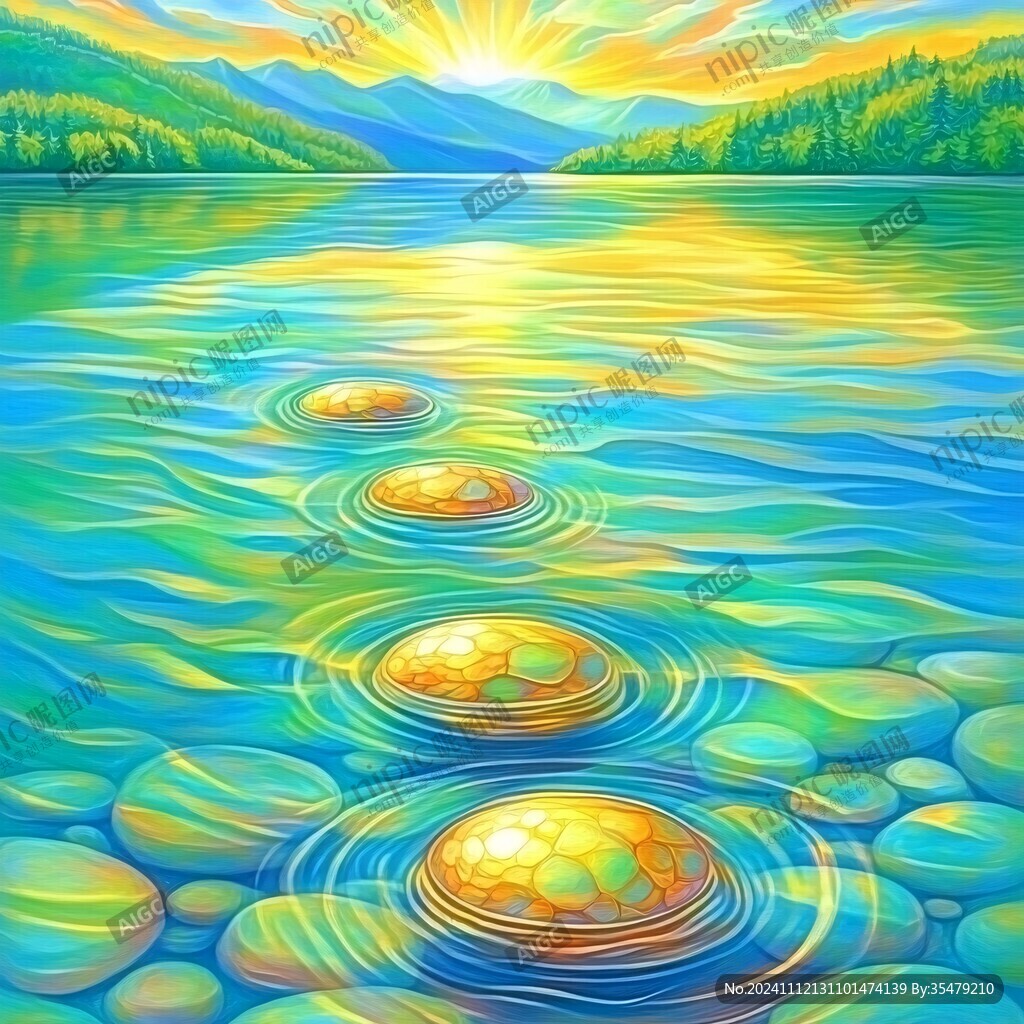湖水波湖畔美景紋