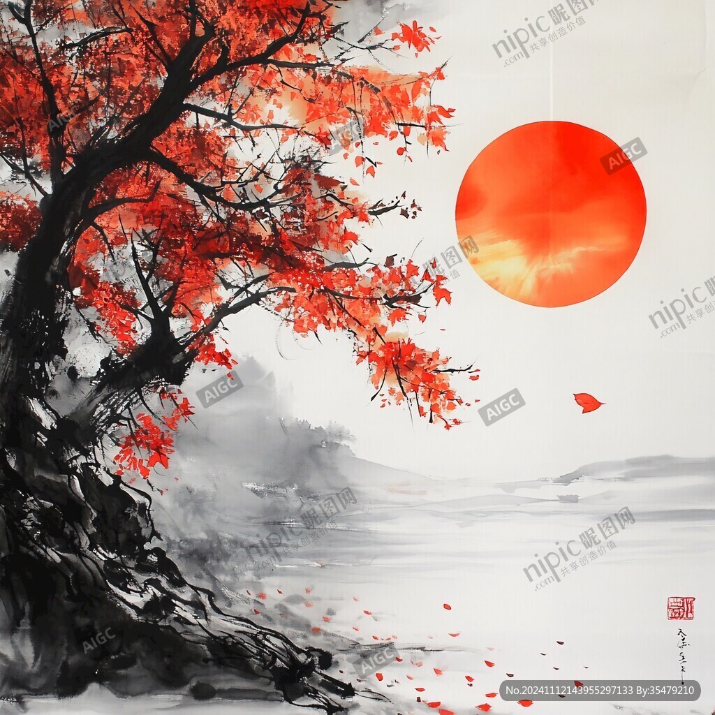 紅日出東方意境中式畫(huà)