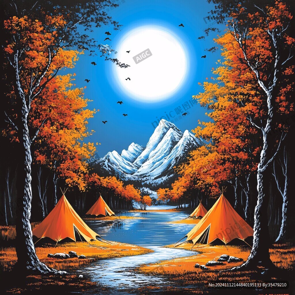 手繪山林露營地