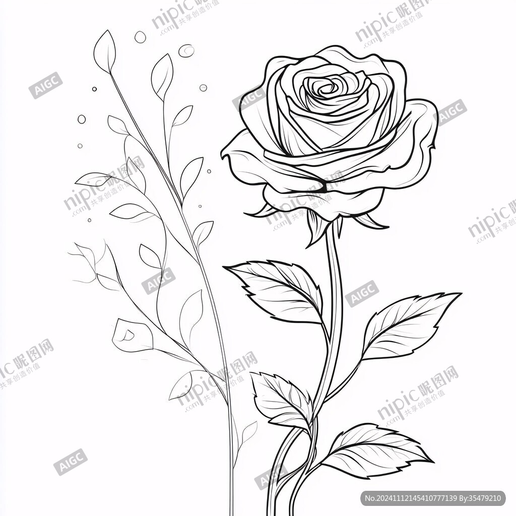 線描畫玫瑰花