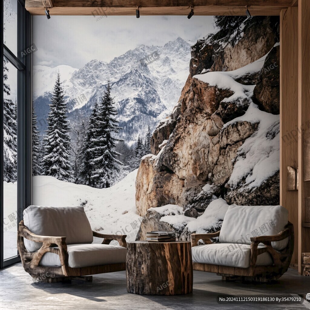 雪山壁畫掛畫壁紙墻紙