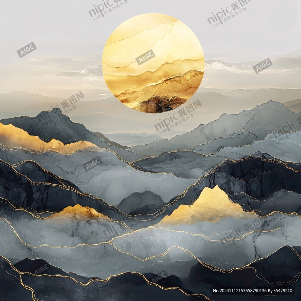 金色山水禪意裝飾畫(huà)