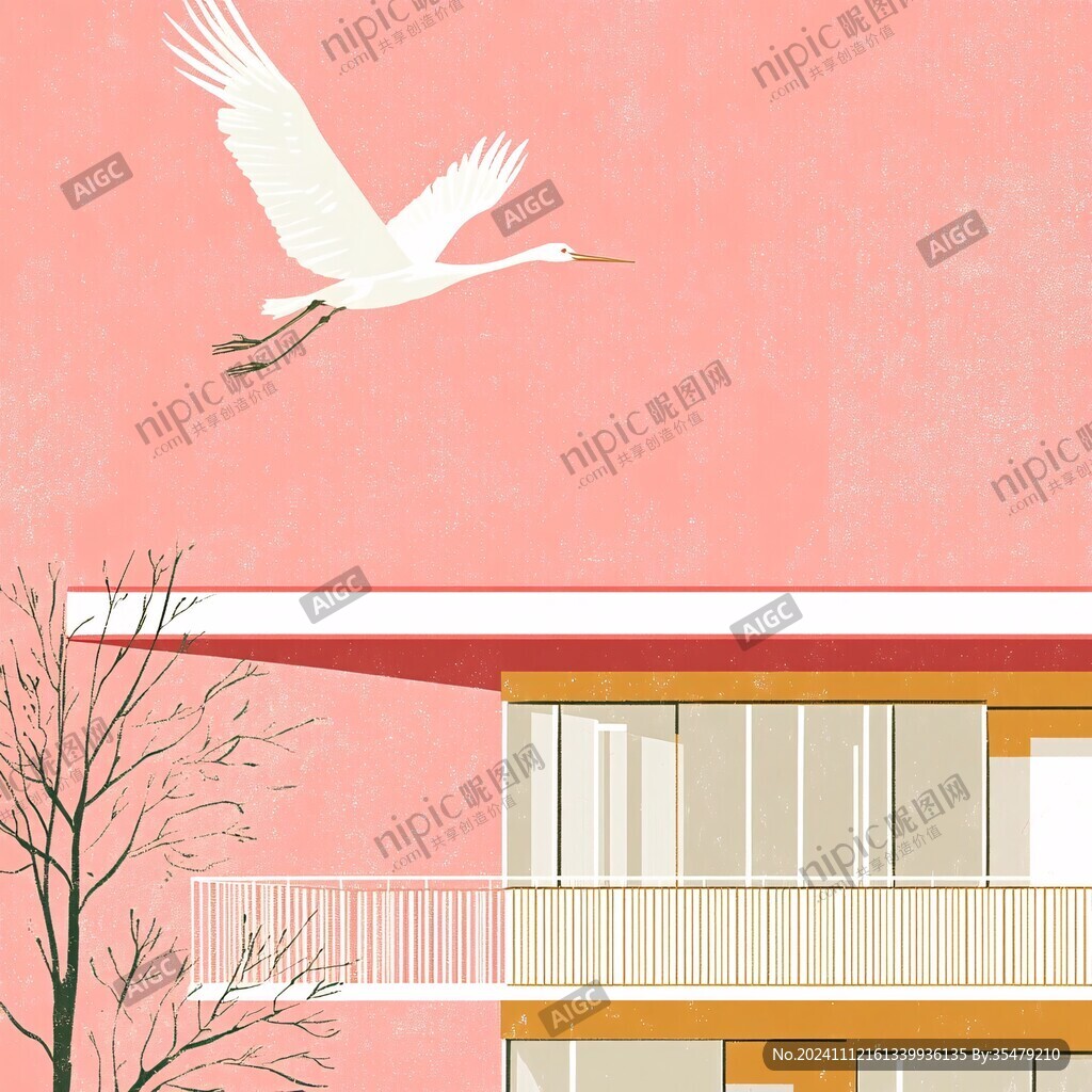 手繪建筑花鳥背景
