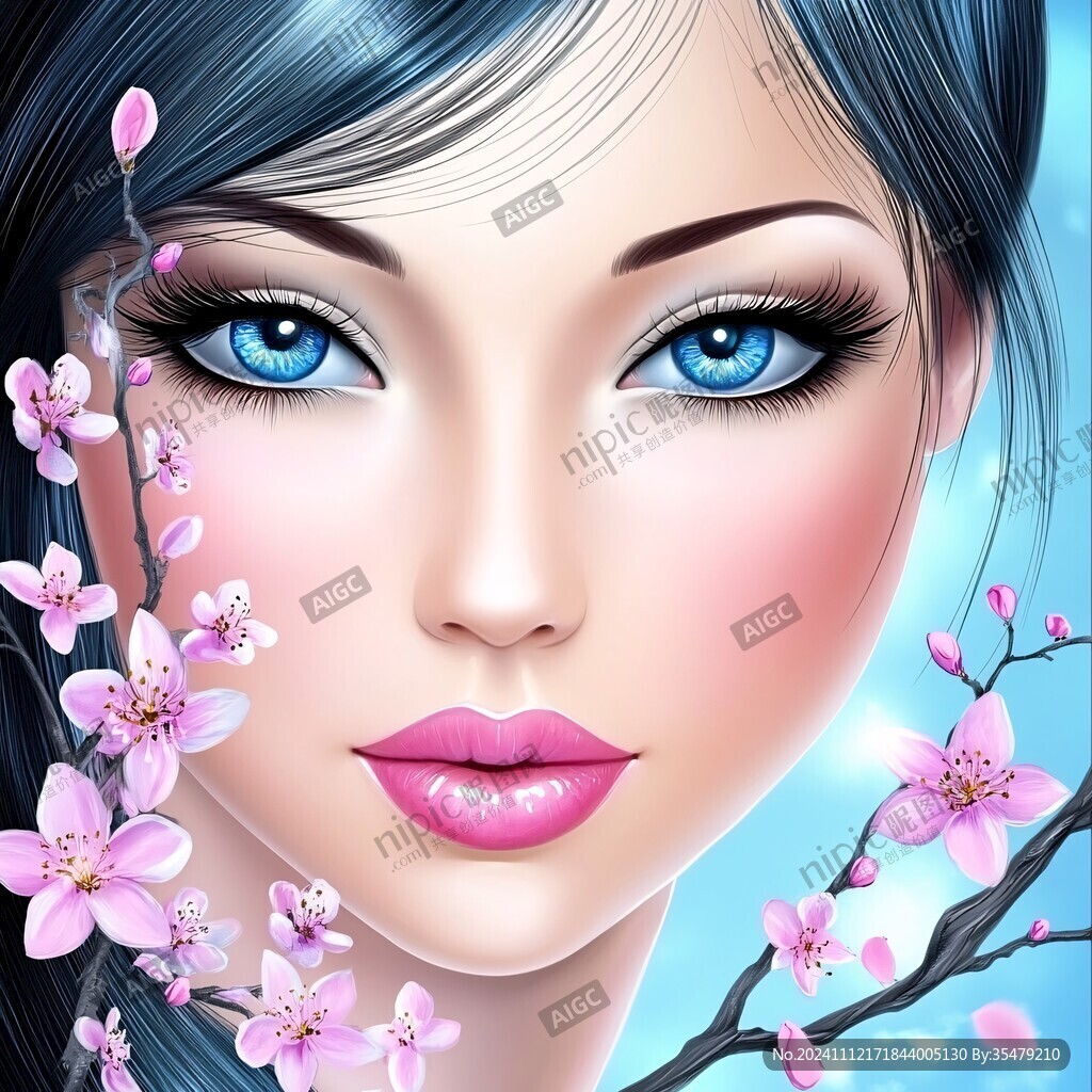 手繪桃花美女
