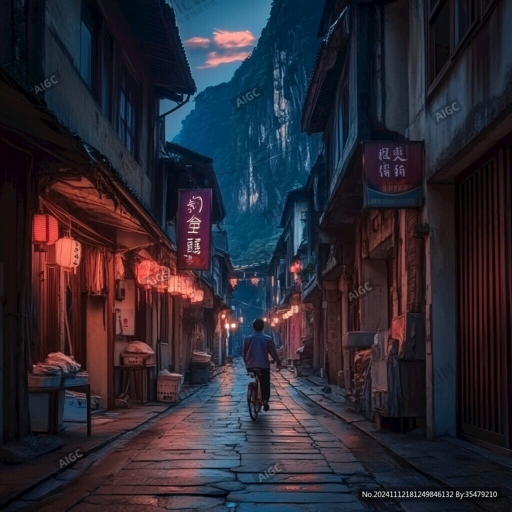 唯美古鎮夜色