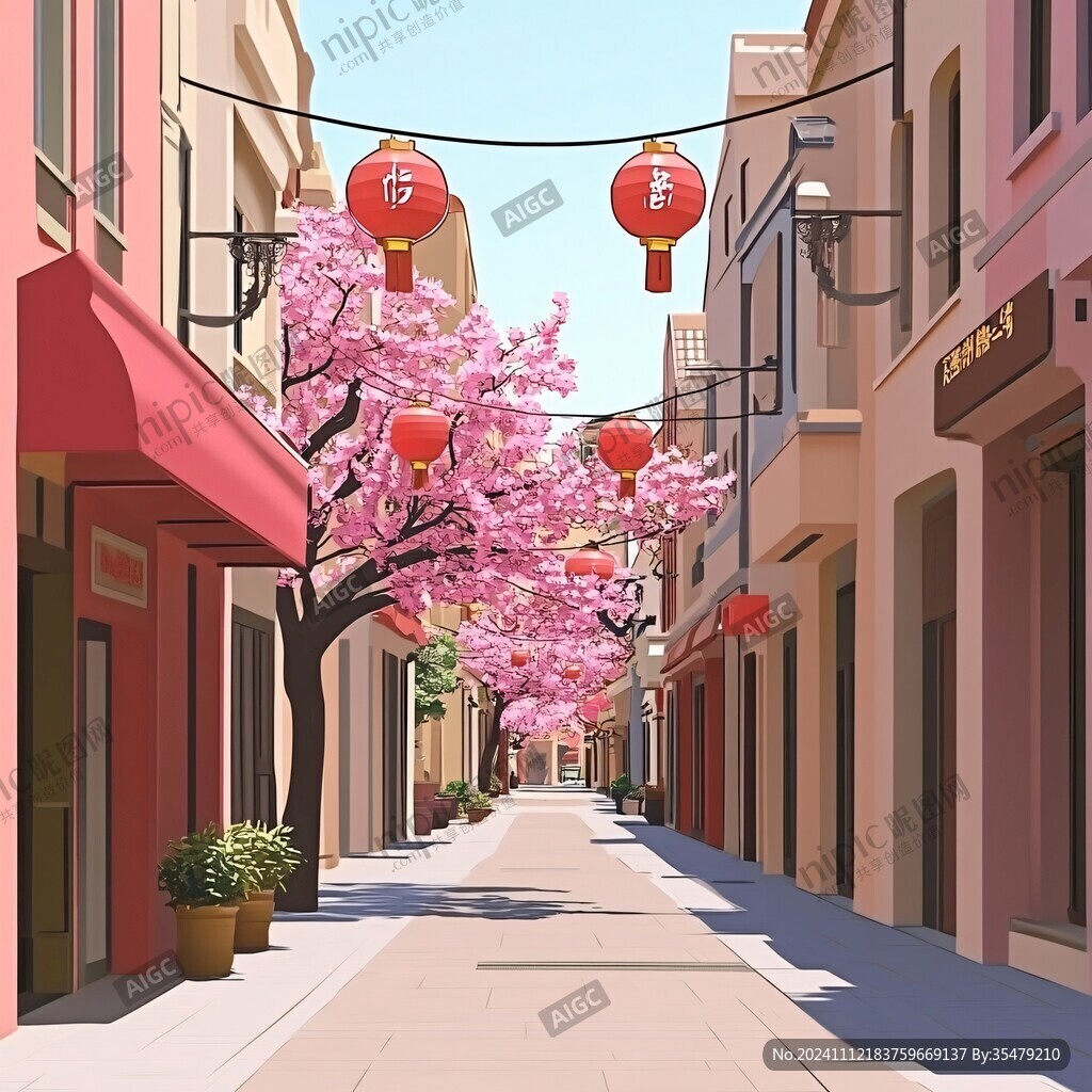 粉色城市街道
