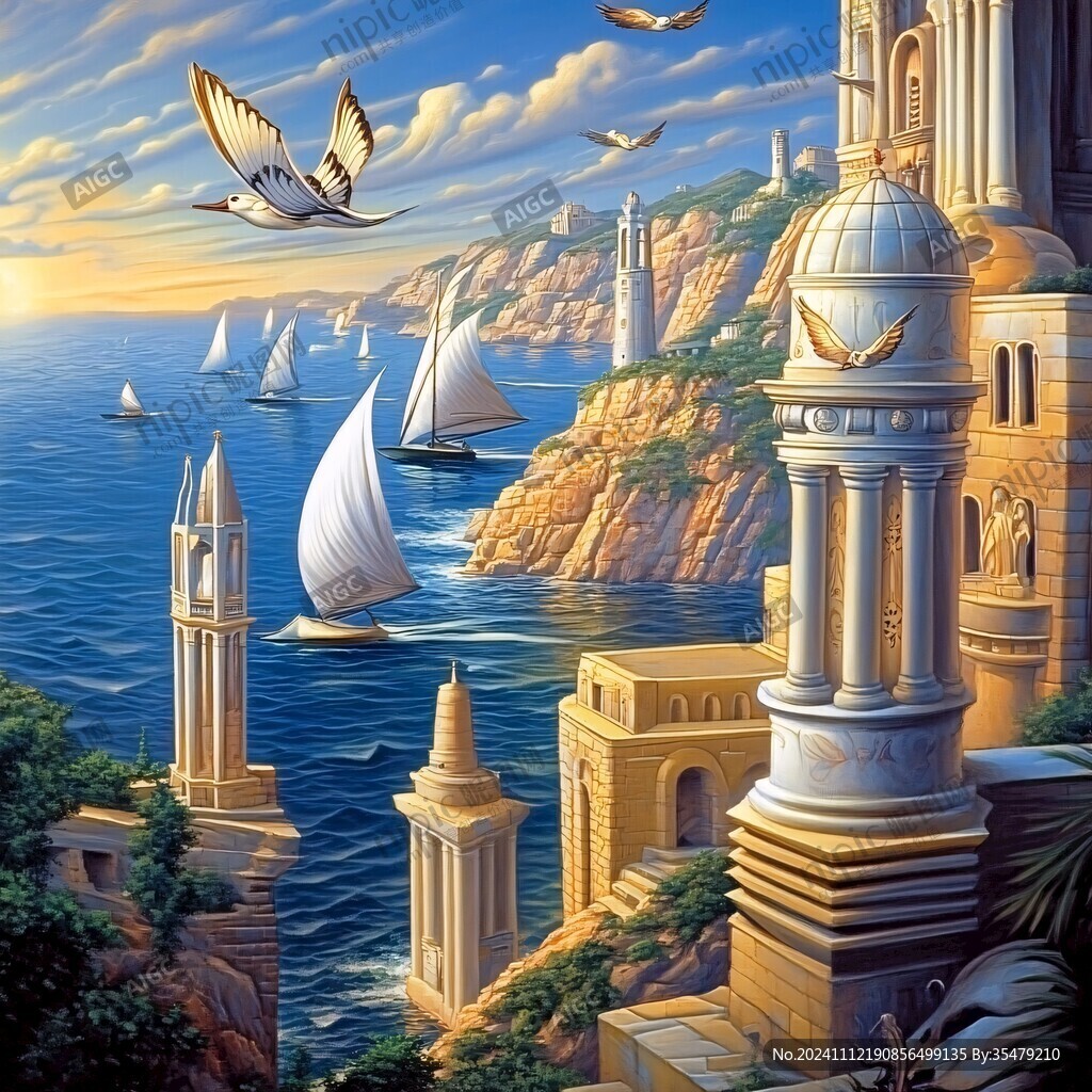 油畫地中海風(fēng)景畫