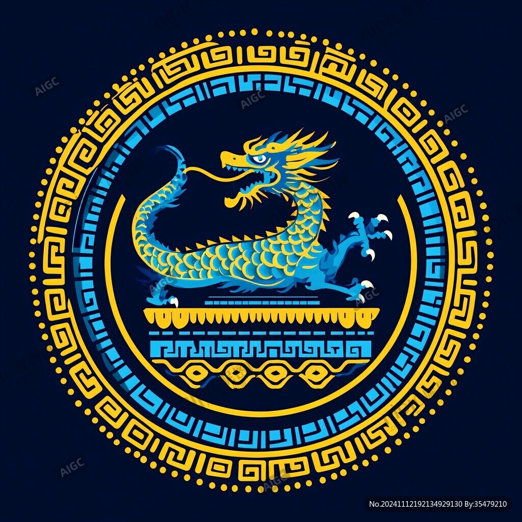 國潮龍圓形印花