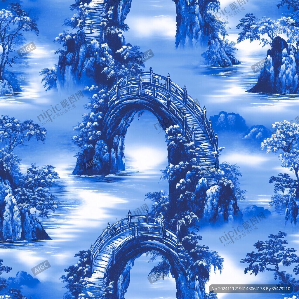 創(chuàng)意青花瓷山水
